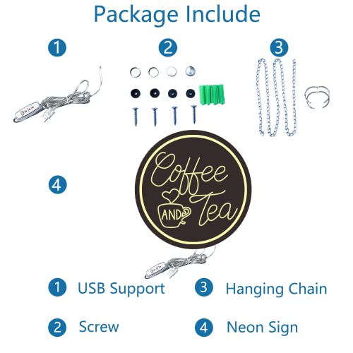 Coffee Neon Sign,Coffee And Tea Neon Signs,Dimmable Led Coffee Bar Hanging Wall Art Sign For Coffee Station,Tea Bar,Restaurants,Farmhouse,Kitchen Decoration(11.8 * 11.8 Inch Neon） #TOP5