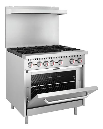 Image of Kratos 36 inch Commercial Gas Range & Oven, 6 Burners and Full Size Oven, Liquid Propane, 210,000 BTU Output, Freestanding Gas Range for Restaurants (29Y-044-LP)