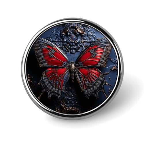 Aluminium Alloy Round Badge Brooch Pins for Men Red Butterfly Brooches Elegant Pin for Women Fashion Button Badges Brooch Badge for Hats Jackets Shirts