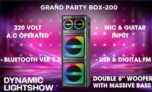 Image of TECHXEWOO Grand Party Box 200 Home Theater Tower Speaker with 300 Watts RMS, Double 8 inch woofer, Bluetooth,TWS, USB,Digital FM and Wide connectivity Options via Aux in.