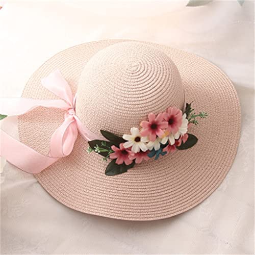 Chapeau de soleil pliable à grand bord avec nœud floral pour femme