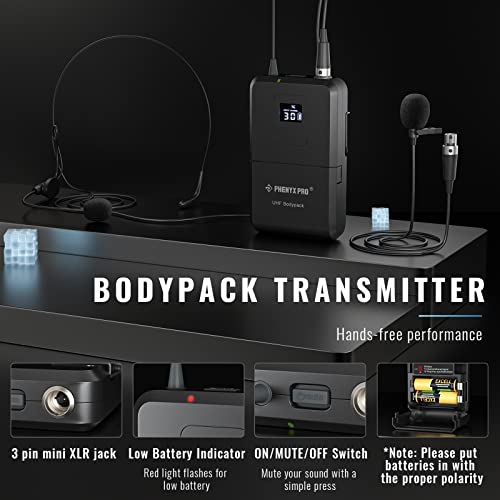 Phenyx Pro Wireless Microphone System, Dual Wireless Mic Set With Handheld Microphone/Bodypack/Headset/Lapel Mics, 2X100 Uhf Channels, 328Ft Range, Cordless Mic For Singing, Karaoke, Church (Ptu-71B) #TOP3