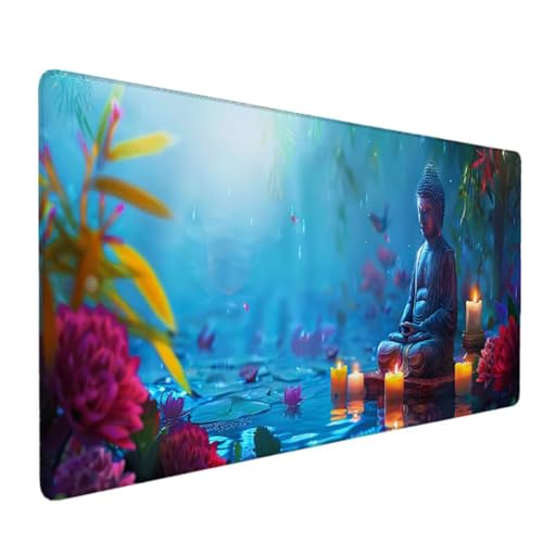 Zhyolei Tapis de Souris XXL 800 x 400, Grand Tapis de Souris, Prolongé sous Main Bureau Tapis de Portable Pad Écriture pour Bureau/Domicile/Gaming, Étanche Antidérapant Tapis de Souris Bleu (Zen) E-U