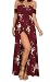 Women Boho Style Off Shoulder Beach Summer Long Dress (red, M)