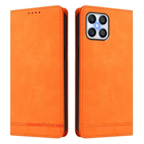 HAOYE Funda Cartera de Cuero Premium para Huawei Honor X8 4G – Flip Carcasa Magnética con Protección RFID, Soporte Plegable & Bumper Anti-Golpes - Naranja