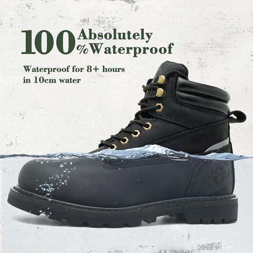 Image of Steel Toe Work Boots for Men 6 Inch Waterproof Non Slip Rubber Comfort Leather Safety Durable Industrial Construction Boots