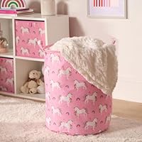 OHS Kids Storage Basket Unicorn Print, Freestanding Laundry Basket with Handles Foldable Lightweight Collapsible Kids Washing Baskets For Clothes & Toys, Pink