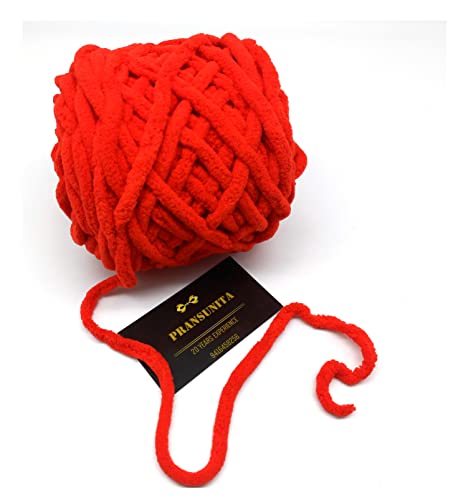Image of Super Thick Fluffy Jumbo Polyester Baby Blanket Chenille Yarn For Knitting, Crochet & Home Decor Projects, Afghans, Throw Pillows, Cushions & Blankets. -100 Gms 6Mm Thickness Colour Red