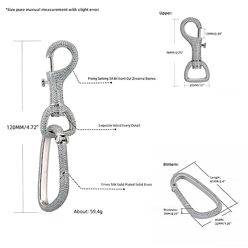 ICEDIAMOND 18K Men's Iced Out Car Key Carabiner Chain Hook Loop, Gold Plated Luxury Full Zirconia Backpack Decorative Pendant4
