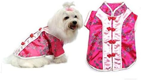 Pink Chinese Cutie Dog Costume Traditional Asian Dress Fabric Woven Buttons (Size 4)