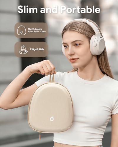 Image of Headphone Case Hard Shell Super-Slim for Soundcore Anker /Sony /JBL /Bose /Skullcandy Crusher /BERIBES /KVIDIO /TOZO /JLab Over-Ear Headphones Universal Portable Travel Organizer Bag (Beige)