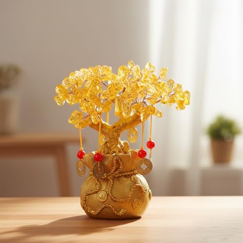 Image of eCraftIndia Tree of Life Bonsai Evil Eye Tree Showpiece (Gold) Feng Shui Showpiece Items for Good Luck Positive Energy Vastu Shelf Living Room Home Decor House Warming Gifts and Decoration