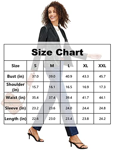 Tapata Women's Faux Leather Blazer Jacket Suit Long Sleeve Button Closure Business Work Casual Coat, Black, Medium #TOP5