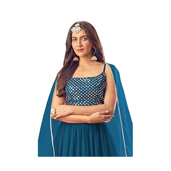 Dhrishafashion® Women's Georgette Semi Stitched Lehenga Choli For Wedding (flaired Ghaghra Cholis SF-ver1no Red1 Free… - Image 5
