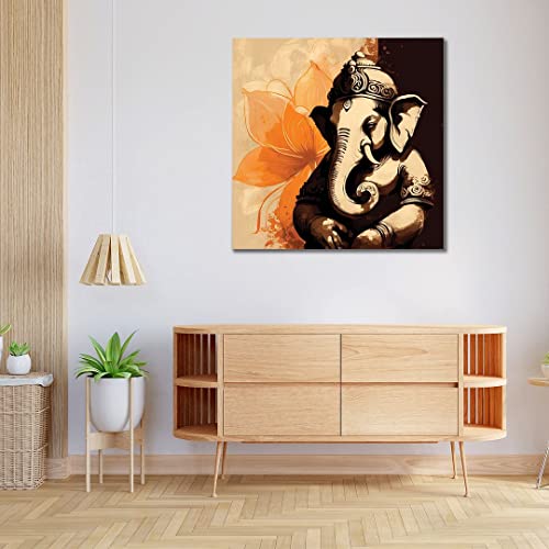 Image of CVANU Lord Ganesh Canvas Painting with Frame for Wall Art Decoration (36x36inch) 202305-168
