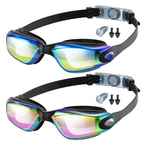 Estefanlo Swimming Goggles Kids 6-14 Goggles Swimming Adult 2 Pack Kids Swimming Goggles Anti Fog Swimming Goggles Adult Men Women (gold+pink)