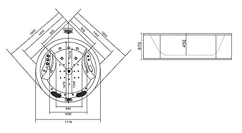 Bagno Italia Vasca da bagno Idromassaggio da cm 180x180 Super accessoriata con Riscaldatore Cromoterapia e 36 getti I11