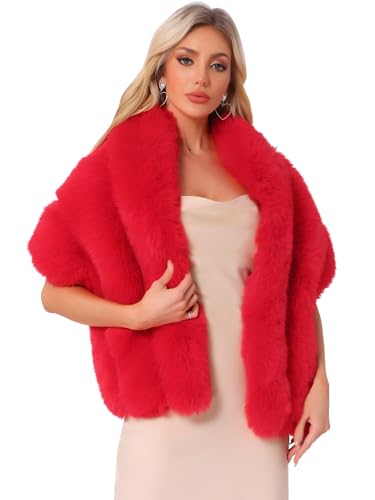 Allegra K Women's Faux Fur Shawl Elegant Wedding Cocktail Party Scarf Wrap Cape Shoulder