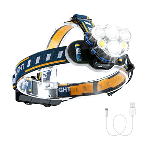 Consciot Headlamp Rechargeable, Super Bright Waterproof Headlight Flashlight with White Red LED, 8 Light Modes, Adjustable Headband, Outdoor Fishing Camping Running Cycling Headlight