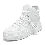 Men’s high top Sneakers, Casual Fashion Skate Shoes, All Black Athletic Trainers, Walking, Basketball, Streetwear, Lightweight (White, Adult, Men, 9, Numeric, UK Footwear Size System, Medium)
