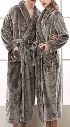 Roupão de Banho Longo de Flanela Pijamas Masculino de Outono e Inverno Cinza G3