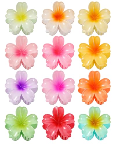 12 PCS Flower Hair Claw Clips for Women - 3 Inch Hawaiian Floral Hair Clips
