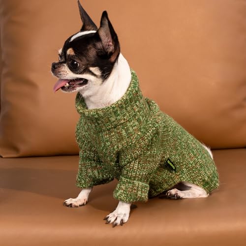 Image of Fitwarm Knitted Turtleneck Dog Sweater, Thermal Dog Winter Clothes for Small Dogs Boy Girl, Holiday Pet Outfit, Heather Green, XL
