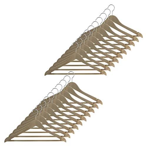 Ustech Bowed Shaped Eco-Friendly Closet Hanger With Trouser Bar For Suit, Coat, And Pant | Wood Finish Heavy Duty Clothes Hanger With Shoulder Notch To Hold Strappy Dresses | Pack Of 20 #TOP5