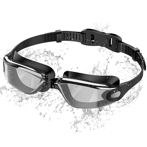 Ambienden Occhialini da Nuoto, Anti-Appannamento con Visione Chiara, Protezione UV, Regolazione Rapida, Ruarnizione in Silicone, Occhialini da Nuoto Unisex per Adulti e Adolescenti, Placcatura Nera