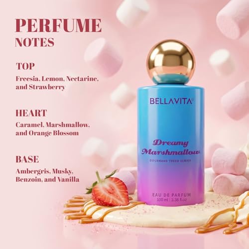 Image of BELLAVITA Dreamy Marshmallow | Long Lasting EDP | 100ml | Perfume for Man | Perfume for Woman | Smells Like a Snack | Marshmallow, Strawberry, Vanilla & Musk | Premium Unisex Gourmand Fragrance
