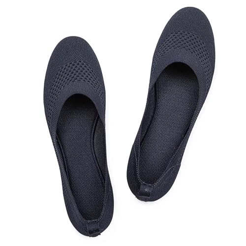 Image of Frank Mully Women's Ballet Flat Shoes Knit Dress Shoes Round Toe Slip On Ballerina Flats for Woman Low Wedge Comfort Soft