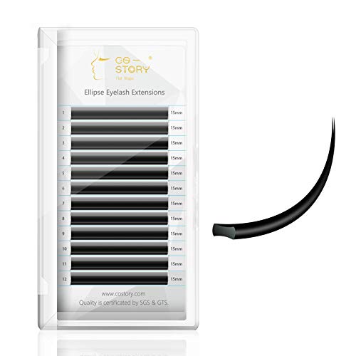 Ellipse Eyelash Extensions Flat Split Tips Eyelash Extension supplies Professional Light Soft Natural Matte Black Individual False Lashes Extensions(0.15mm C Curl 15mm)