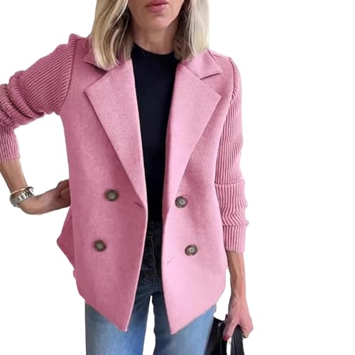 Women's Lapel Button Knitted Patchwork Sleeve Casual Coat Cropped