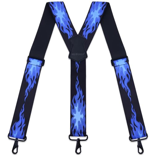 MELOTOUGH Suspenders for Men 2 Inch Wide Y Back Fully Elastic Big and Tall Suspenders with Swivel Hooks for Jeans(Blue Flame)