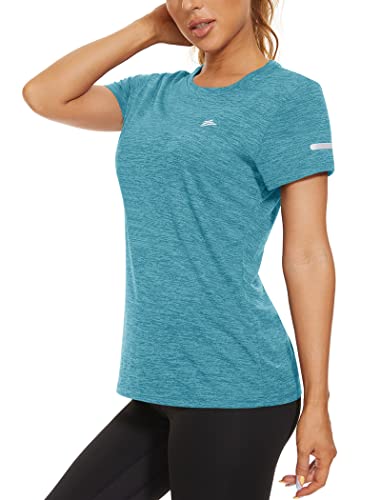 KEFITEVD Short Sleeve Yoga Top Elastic for Ladies Summer Sport Tops Breathable Women's Workout T-Shirts,Light Green,S