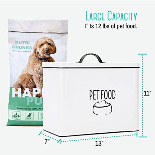 Outshine Farmhouse Pet Food Bin | Large Pet Food Storage Container With Fitted Lid | White Metal Pet Treat Container For Countertop | Decorative Treat Jar For Pet Food Storage | Cute Pet Food Canister #TOP1