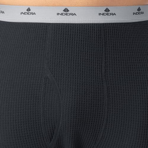 Indera Men's Heavyweight Cotton Waffle Long Johns Thermal Underwear Bottom, Black, Large