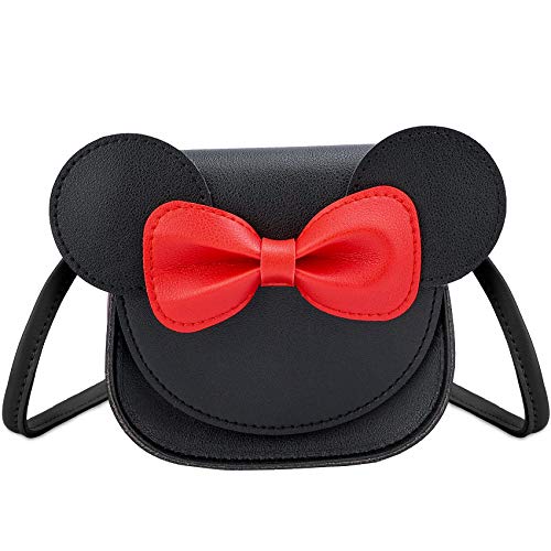 KEREDA kleine Mädchen Tasche Geldbeutel Prinzessin Mini Tasche mit Bogen niedlich Maus Ohren Bogen Crossbody Bag Schwarz Maus Cover