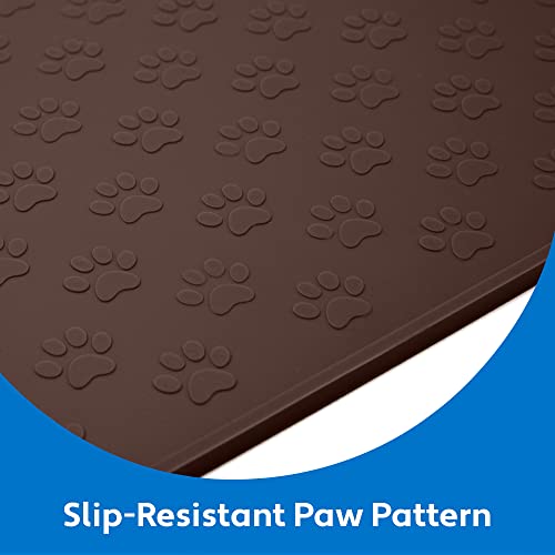 Mighty Monkey Silicone Pet Feeding Mat, Waterproof Placemat For Dog And Cat Bowls, Raised Edges, Prevent Water Spills And Food Messes On Floor, Paw Print Tray Mats, Dishwasher Safe, 18X12, Brown #TOP3