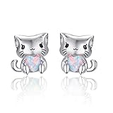 REDSUN Pendientes Koala de plata de ley 925 con diseño de animales Koala de oro para mujer y niños, Plata de ley, Ópalo