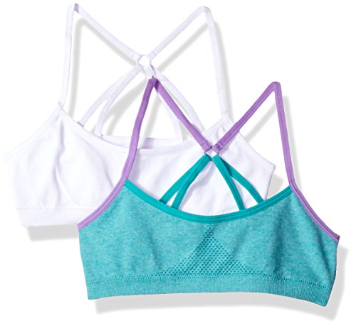 Hanes Big Girl's ComfortFlex Seamless Racerback Bra 2-Pack Bra, White/True Teal Heather/Spring Purple