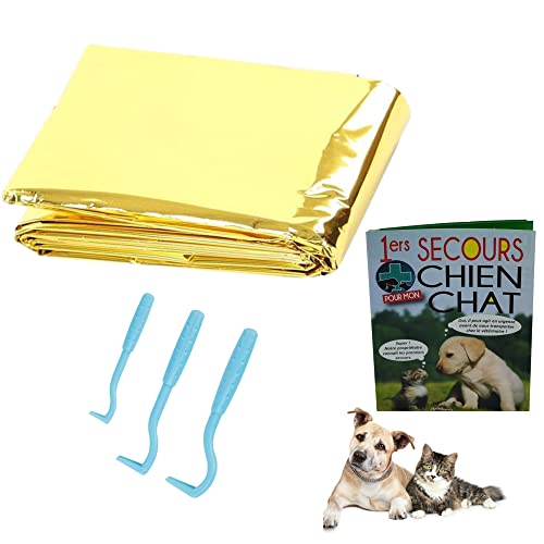 Couverture Survie Thermique reutilisable pour Trousse de Secours 160 * 240 cm+Tire Tique 3 pcs+Guide 1ers Secours - Utile pour randonnée -Marque Francaise-Petit,léger,se Glisse dans la Poche Cover