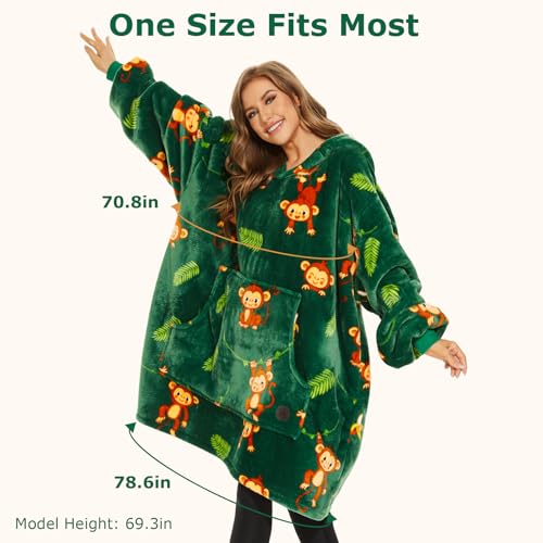 THREE POODLE Wearable Blanket Hoodie for Women, Oversized Sherpa Sweatshirt Blanket for Adults Men, Cozy Monkey Hooded Blankets, Gifts for Teen Girls Women Mom Sister