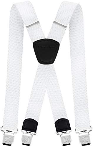 Decalen Mens Suspenders Very Strong Clips Heavy Duty Braces Big and Tall X Style (White)