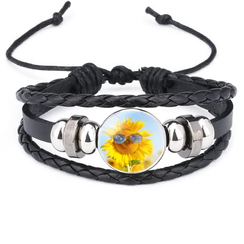 Meceta Adjustable Sunflower Braided Leather Bracelet - Cute Bangle Bracelets Jewelry For Women, The Best Gifts For Women(Black) #TOP2