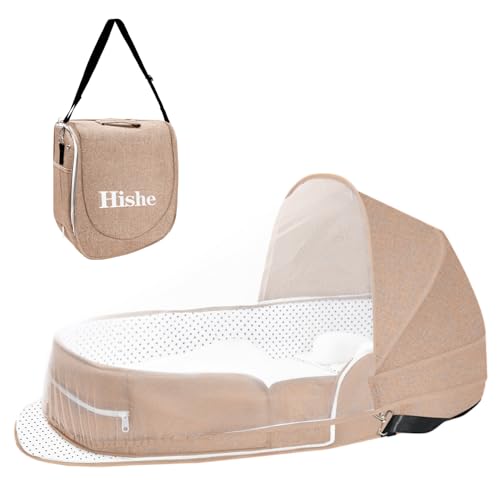 Image of Hishe Baby Travel Bassinet Portable Bassinets: Foldable Lightweight Travel Pod Infant Co-Sleeper Bed with Mosquito and Canopy Outdoor Newborn Essentials Gift