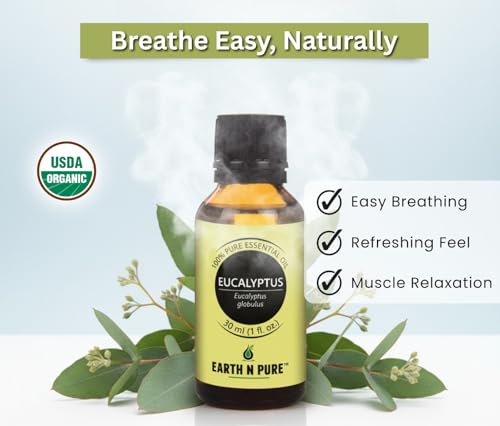 Image of Earth N Pure Eucalyptus Essential Oil (Nilgiri Oil) Undiluted, Natural, Therapeutic Grade with Glass Dropper 50 ml