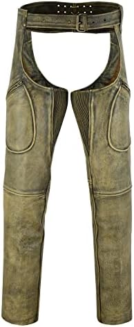 Mens Cowhide Premium Leather Elastic Fit Chaps (Distressed, XX-Large)