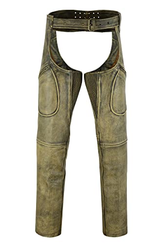 Mens Cowhide Premium Leather Elastic Fit Chaps (Distressed, Xx-Large) #TOP16