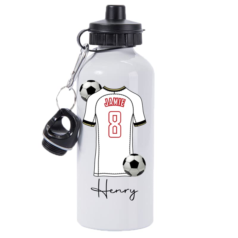 Pickhut Personalised World Cup 2026 Football 600ml White Aluminium Sports Water Bottle | Customised with Name/Number/Text on Jersey Shirt Design | Back to School Gift for Kid (Germany)